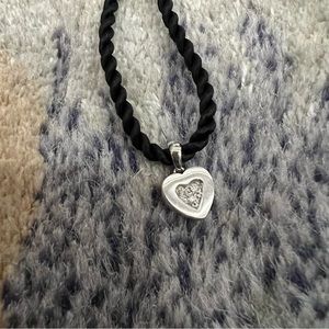 Silver Heart Shaped Pendant Necklace with Black Rope Cord